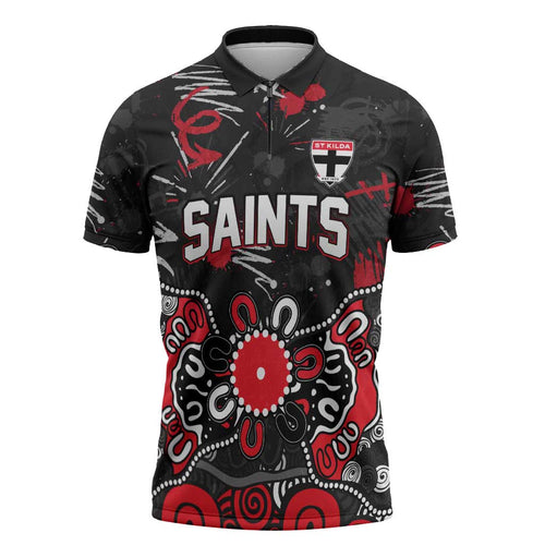 Personalized St Kilda Saints Zipper Polo Shirt Aboriginal Dot Painting Graffiti Style