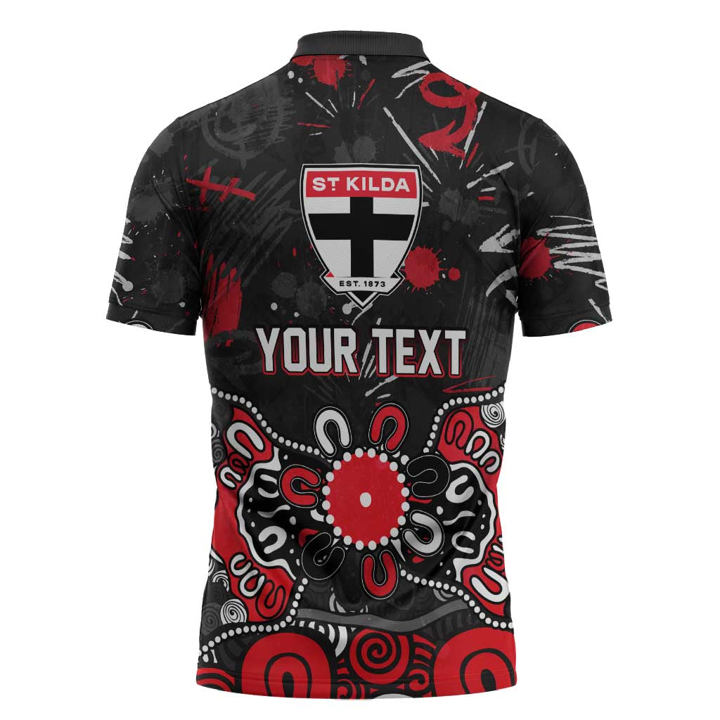 Personalized St Kilda Saints Zipper Polo Shirt Aboriginal Dot Painting Graffiti Style