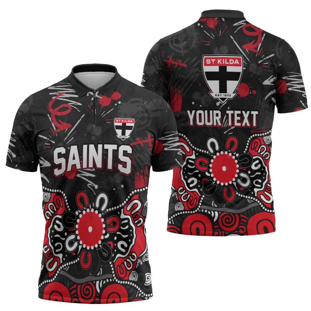 Personalized St Kilda Saints Zipper Polo Shirt Aboriginal Dot Painting Graffiti Style