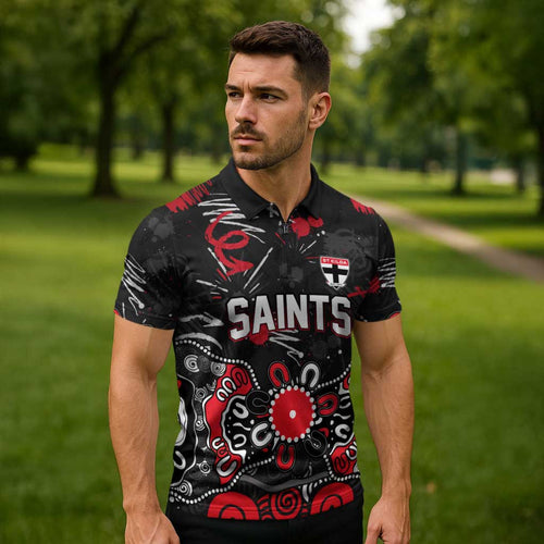 Personalized St Kilda Saints Zipper Polo Shirt Aboriginal Dot Painting Graffiti Style