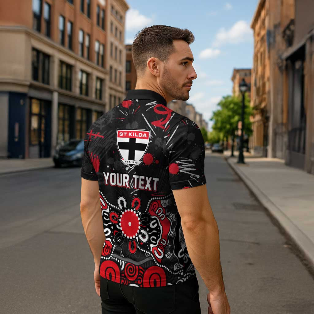 Personalized St Kilda Saints Zipper Polo Shirt Aboriginal Dot Painting Graffiti Style