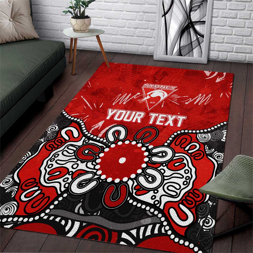 Personalized Sydney Swans Area Rug Aboriginal Dot Painting Graffiti Style