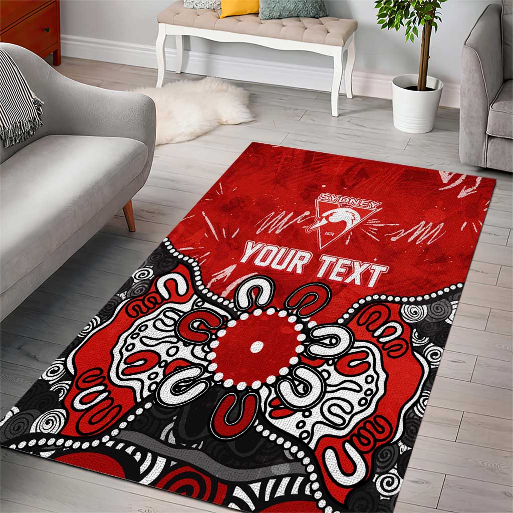 Personalized Sydney Swans Area Rug Aboriginal Dot Painting Graffiti Style