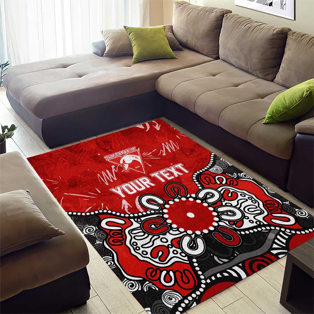 Personalized Sydney Swans Area Rug Aboriginal Dot Painting Graffiti Style