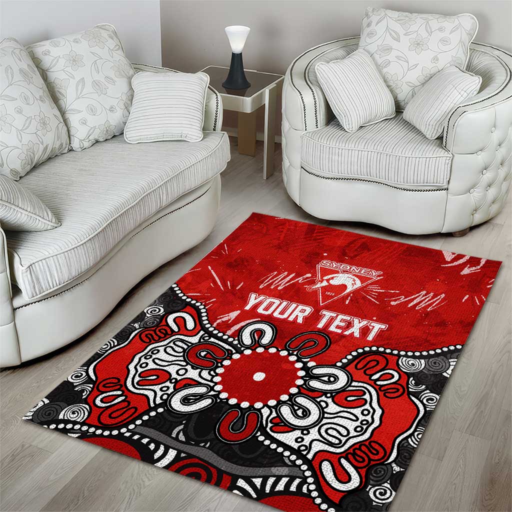 Personalized Sydney Swans Area Rug Aboriginal Dot Painting Graffiti Style
