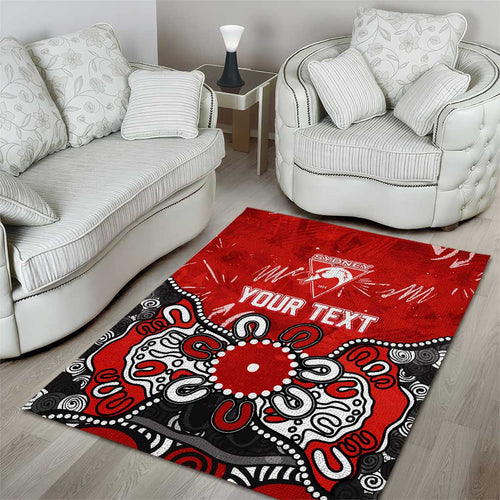 Personalized Sydney Swans Area Rug Aboriginal Dot Painting Graffiti Style