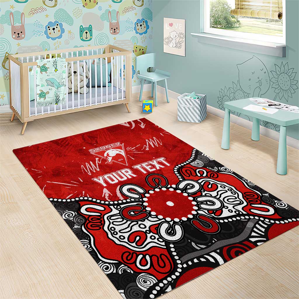 Personalized Sydney Swans Area Rug Aboriginal Dot Painting Graffiti Style