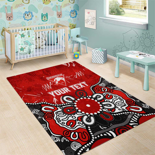 Personalized Sydney Swans Area Rug Aboriginal Dot Painting Graffiti Style