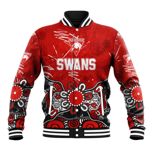 Personalized Sydney Swans Baseball Jacket Aboriginal Dot Painting Graffiti Style