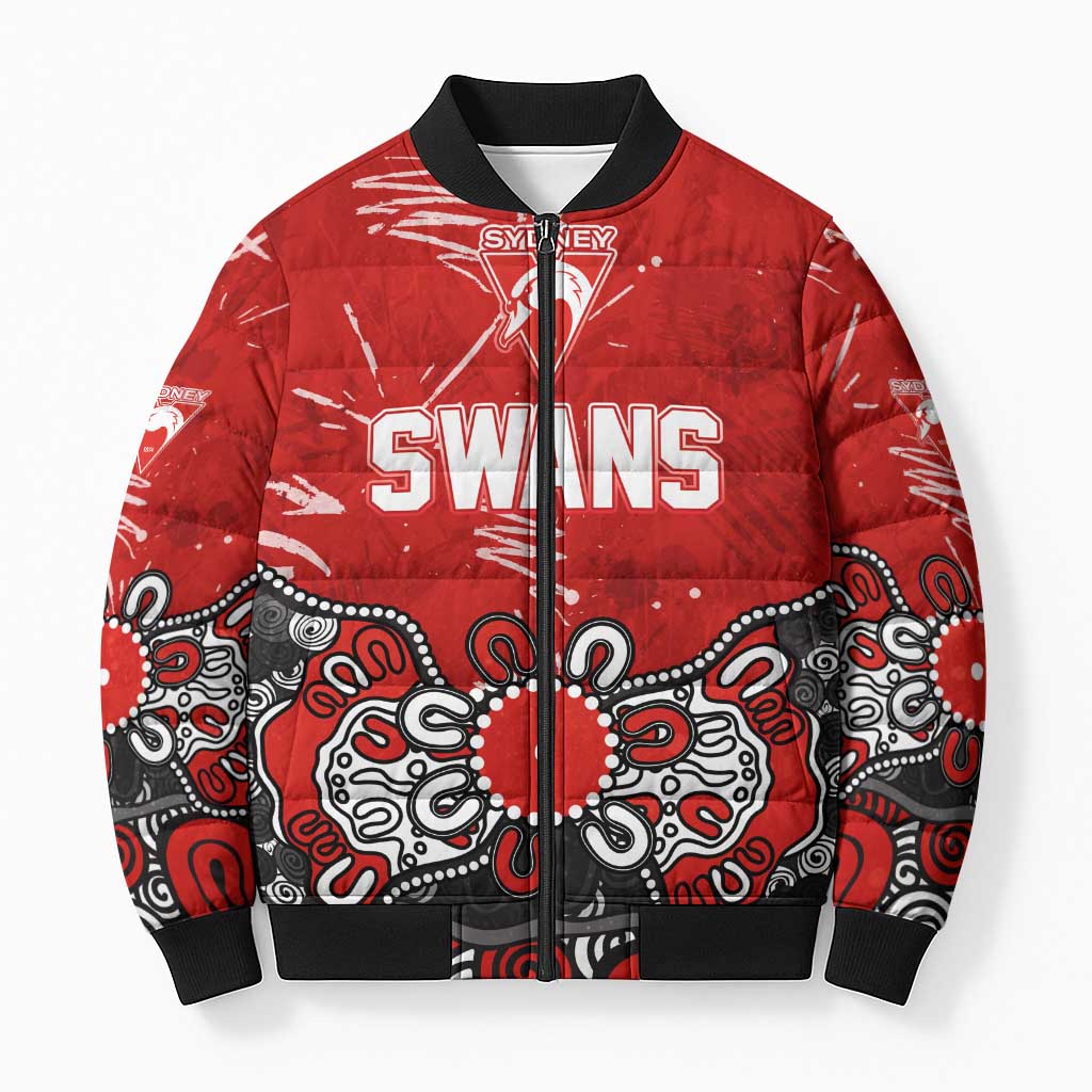 Personalized Sydney Swans Bomber Puffer Jacket Aboriginal Dot Painting Graffiti Style
