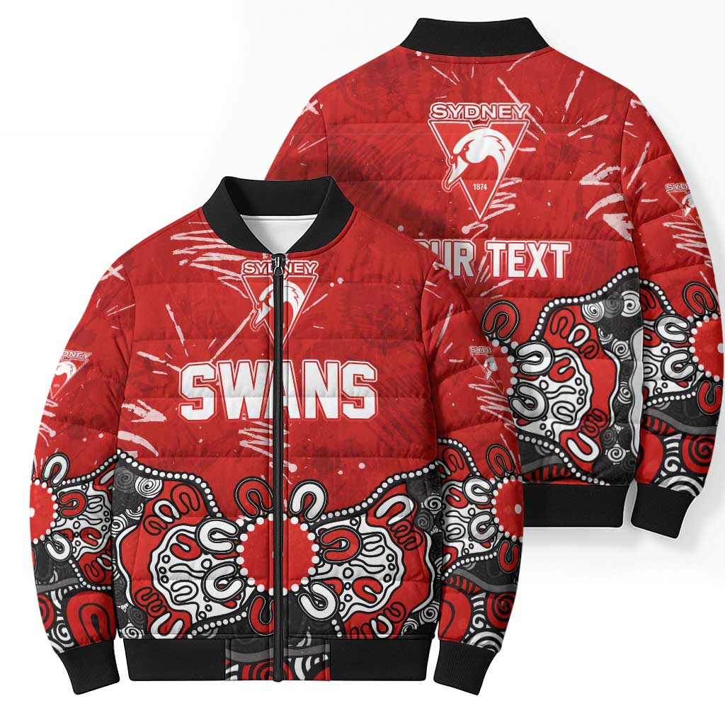 Personalized Sydney Swans Bomber Puffer Jacket Aboriginal Dot Painting Graffiti Style
