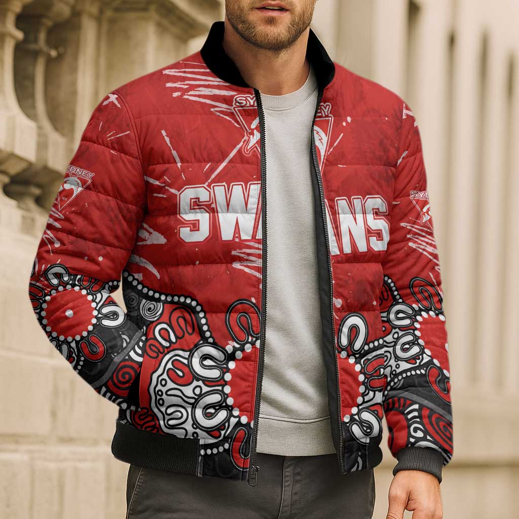 Personalized Sydney Swans Bomber Puffer Jacket Aboriginal Dot Painting Graffiti Style