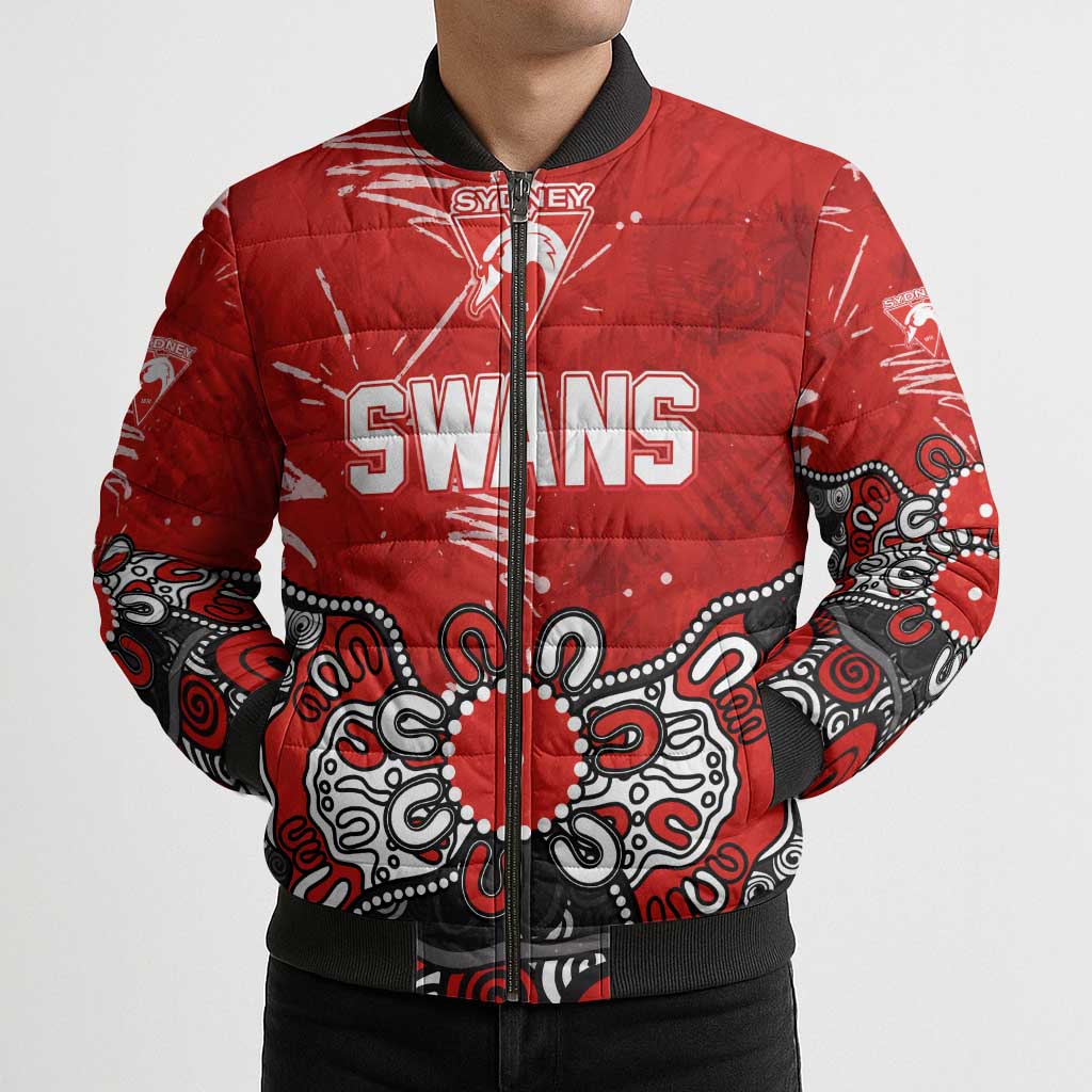 Personalized Sydney Swans Bomber Puffer Jacket Aboriginal Dot Painting Graffiti Style
