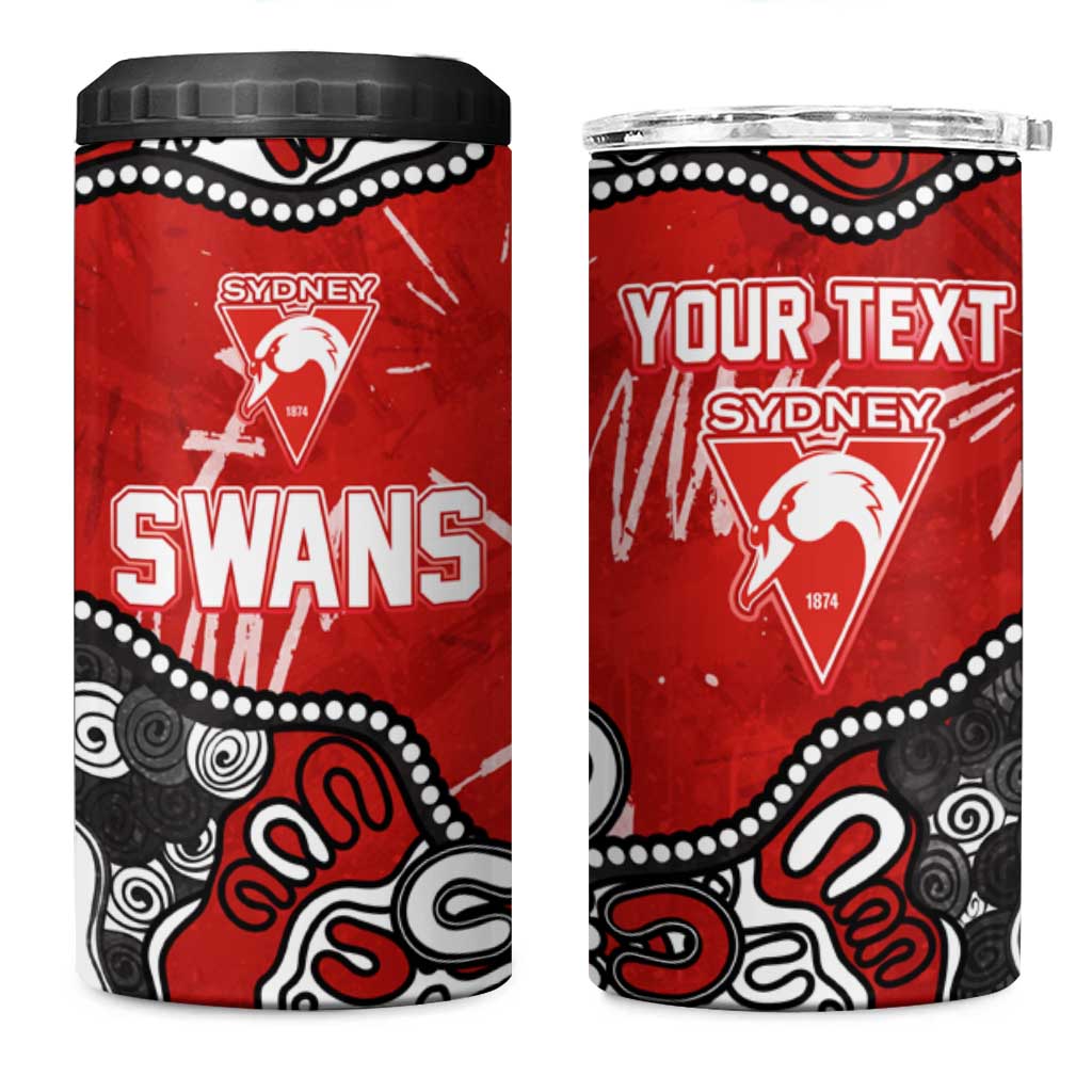 Personalized Sydney Swans 4 in 1 Can Cooler Tumbler Aboriginal Dot Painting Graffiti Style