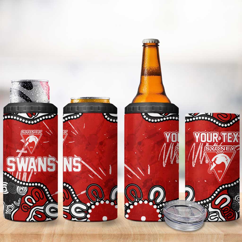 Personalized Sydney Swans 4 in 1 Can Cooler Tumbler Aboriginal Dot Painting Graffiti Style