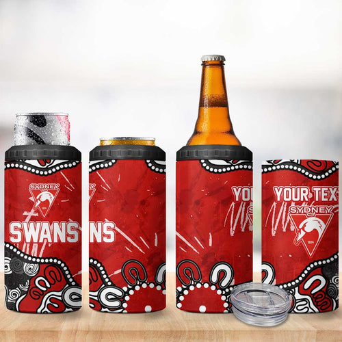 Personalized Sydney Swans 4 in 1 Can Cooler Tumbler Aboriginal Dot Painting Graffiti Style