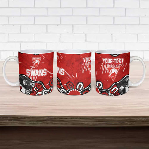 Personalized Sydney Swans Ceramic Mug Aboriginal Dot Painting Graffiti Style