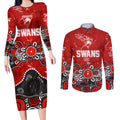 Personalized Sydney Swans Couples Matching Long Sleeve Bodycon Dress and Long Sleeve Button Shirt Aboriginal Dot Painting Graffiti Style