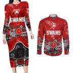 Personalized Sydney Swans Couples Matching Long Sleeve Bodycon Dress and Long Sleeve Button Shirt Aboriginal Dot Painting Graffiti Style