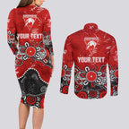 Personalized Sydney Swans Couples Matching Long Sleeve Bodycon Dress and Long Sleeve Button Shirt Aboriginal Dot Painting Graffiti Style
