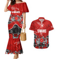 Personalized Sydney Swans Couples Matching Mermaid Dress and Hawaiian Shirt Aboriginal Dot Painting Graffiti Style