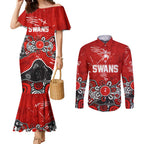 Personalized Sydney Swans Couples Matching Mermaid Dress and Long Sleeve Button Shirt Aboriginal Dot Painting Graffiti Style