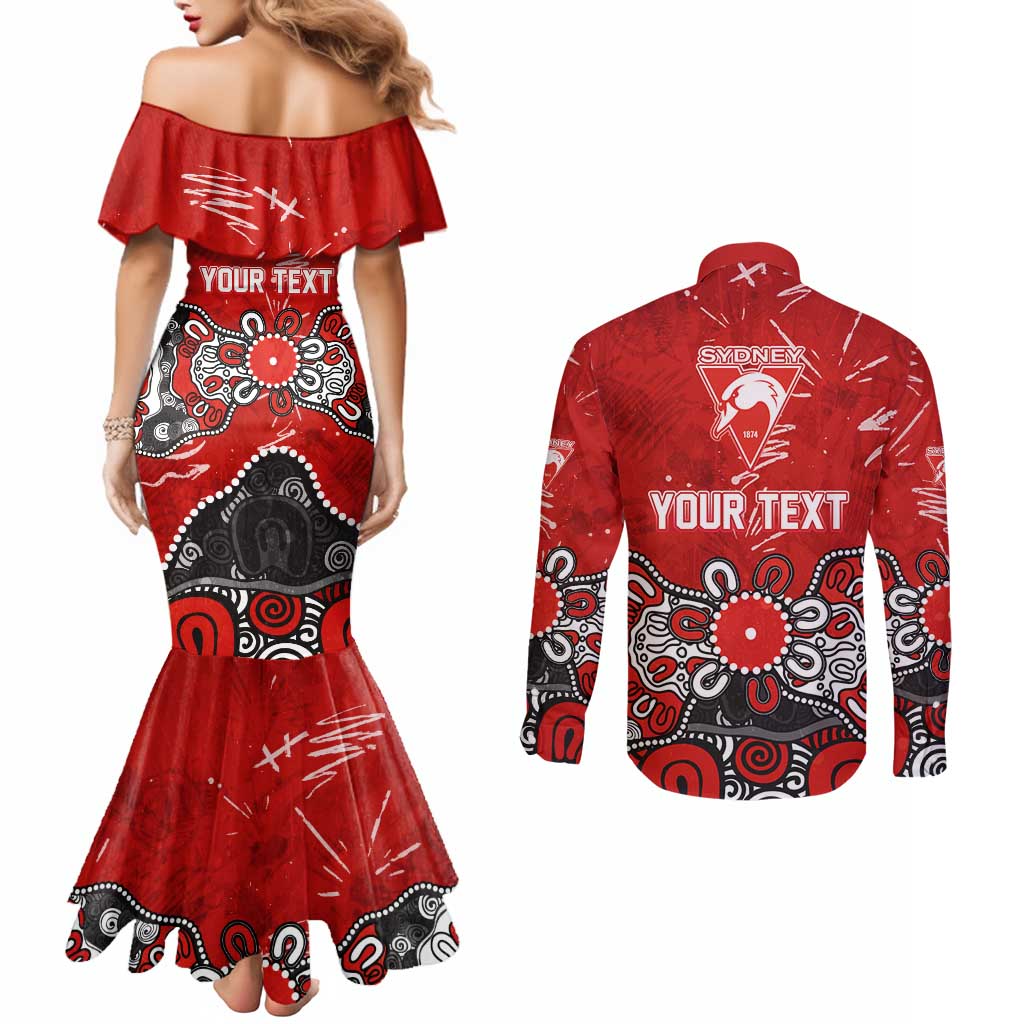 Personalized Sydney Swans Couples Matching Mermaid Dress and Long Sleeve Button Shirt Aboriginal Dot Painting Graffiti Style