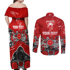 Personalized Sydney Swans Couples Matching Off Shoulder Maxi Dress and Long Sleeve Button Shirt Aboriginal Dot Painting Graffiti Style