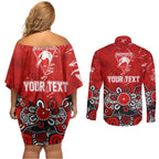 Personalized Sydney Swans Couples Matching Off Shoulder Short Dress and Long Sleeve Button Shirt Aboriginal Dot Painting Graffiti Style