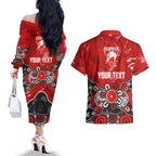 Personalized Sydney Swans Couples Matching Off The Shoulder Long Sleeve Dress and Hawaiian Shirt Aboriginal Dot Painting Graffiti Style