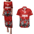 Personalized Sydney Swans Couples Matching Puletasi and Hawaiian Shirt Aboriginal Dot Painting Graffiti Style