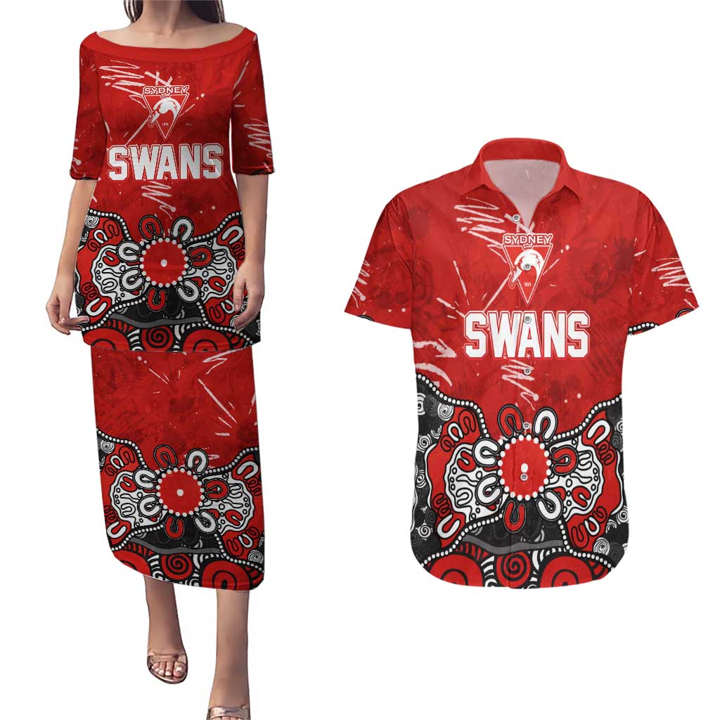 Personalized Sydney Swans Couples Matching Puletasi and Hawaiian Shirt Aboriginal Dot Painting Graffiti Style