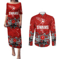 Personalized Sydney Swans Couples Matching Puletasi and Long Sleeve Button Shirt Aboriginal Dot Painting Graffiti Style