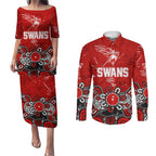 Personalized Sydney Swans Couples Matching Puletasi and Long Sleeve Button Shirt Aboriginal Dot Painting Graffiti Style
