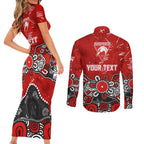 Personalized Sydney Swans Couples Matching Short Sleeve Bodycon Dress and Long Sleeve Button Shirt Aboriginal Dot Painting Graffiti Style