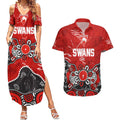 Personalized Sydney Swans Couples Matching Summer Maxi Dress and Hawaiian Shirt Aboriginal Dot Painting Graffiti Style
