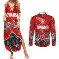 Personalized Sydney Swans Couples Matching Summer Maxi Dress and Long Sleeve Button Shirt Aboriginal Dot Painting Graffiti Style