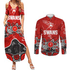 Personalized Sydney Swans Couples Matching Summer Maxi Dress and Long Sleeve Button Shirt Aboriginal Dot Painting Graffiti Style