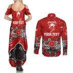 Personalized Sydney Swans Couples Matching Summer Maxi Dress and Long Sleeve Button Shirt Aboriginal Dot Painting Graffiti Style
