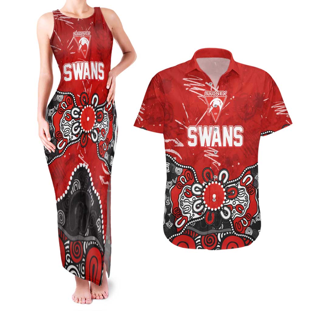 Personalized Sydney Swans Couples Matching Tank Maxi Dress and Hawaiian Shirt Aboriginal Dot Painting Graffiti Style