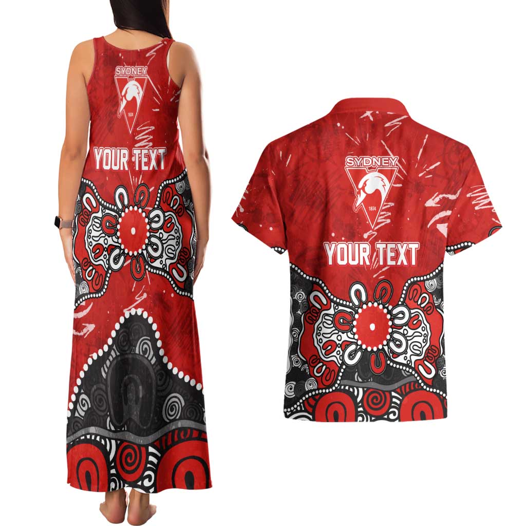 Personalized Sydney Swans Couples Matching Tank Maxi Dress and Hawaiian Shirt Aboriginal Dot Painting Graffiti Style