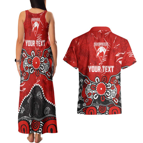 Personalized Sydney Swans Couples Matching Tank Maxi Dress and Hawaiian Shirt Aboriginal Dot Painting Graffiti Style