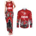 Personalized Sydney Swans Couples Matching Tank Maxi Dress and Long Sleeve Button Shirt Aboriginal Dot Painting Graffiti Style