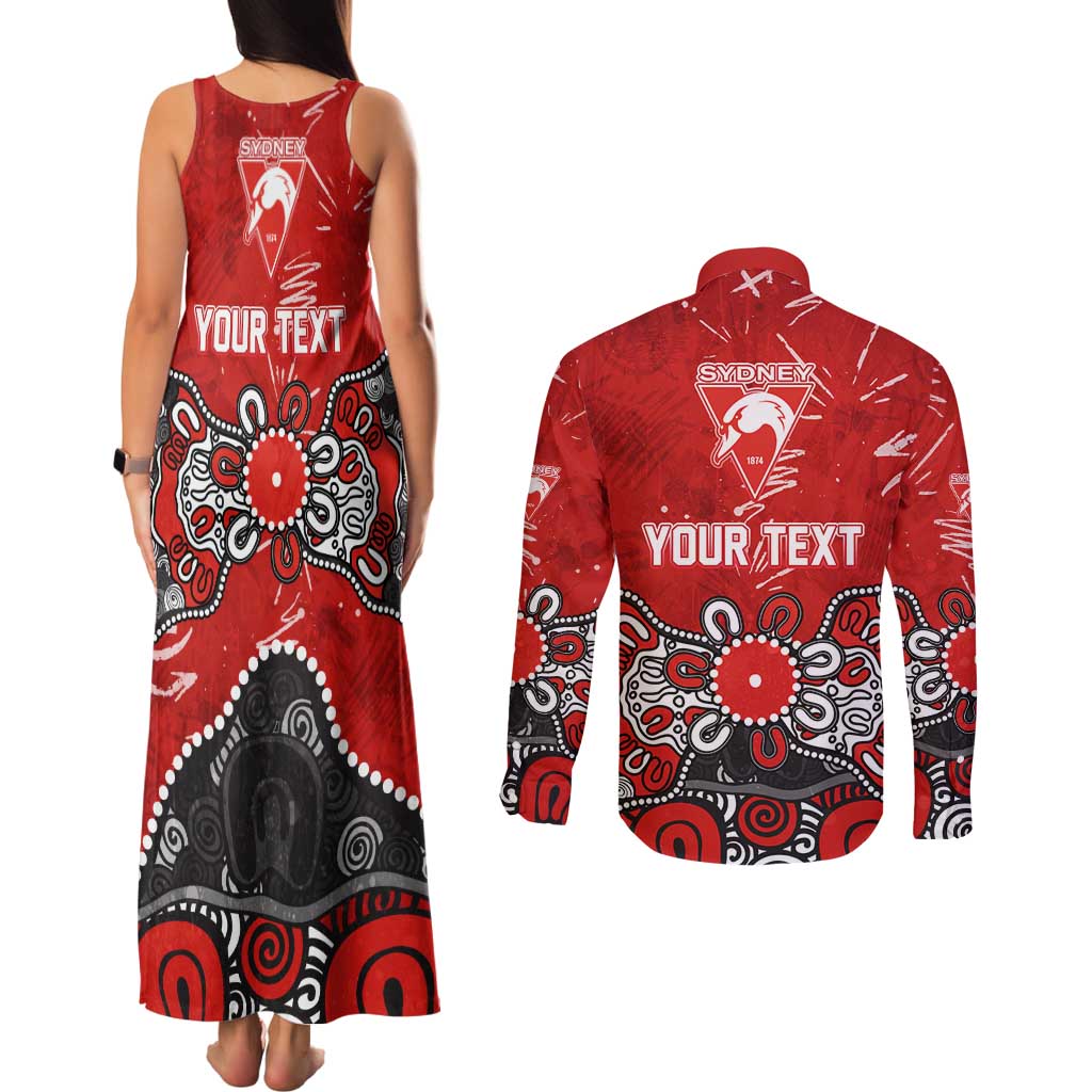 Personalized Sydney Swans Couples Matching Tank Maxi Dress and Long Sleeve Button Shirt Aboriginal Dot Painting Graffiti Style