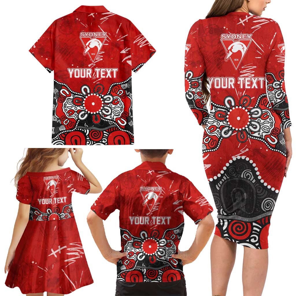 Personalized Sydney Swans Family Matching Long Sleeve Bodycon Dress and Hawaiian Shirt Aboriginal Dot Painting Graffiti Style