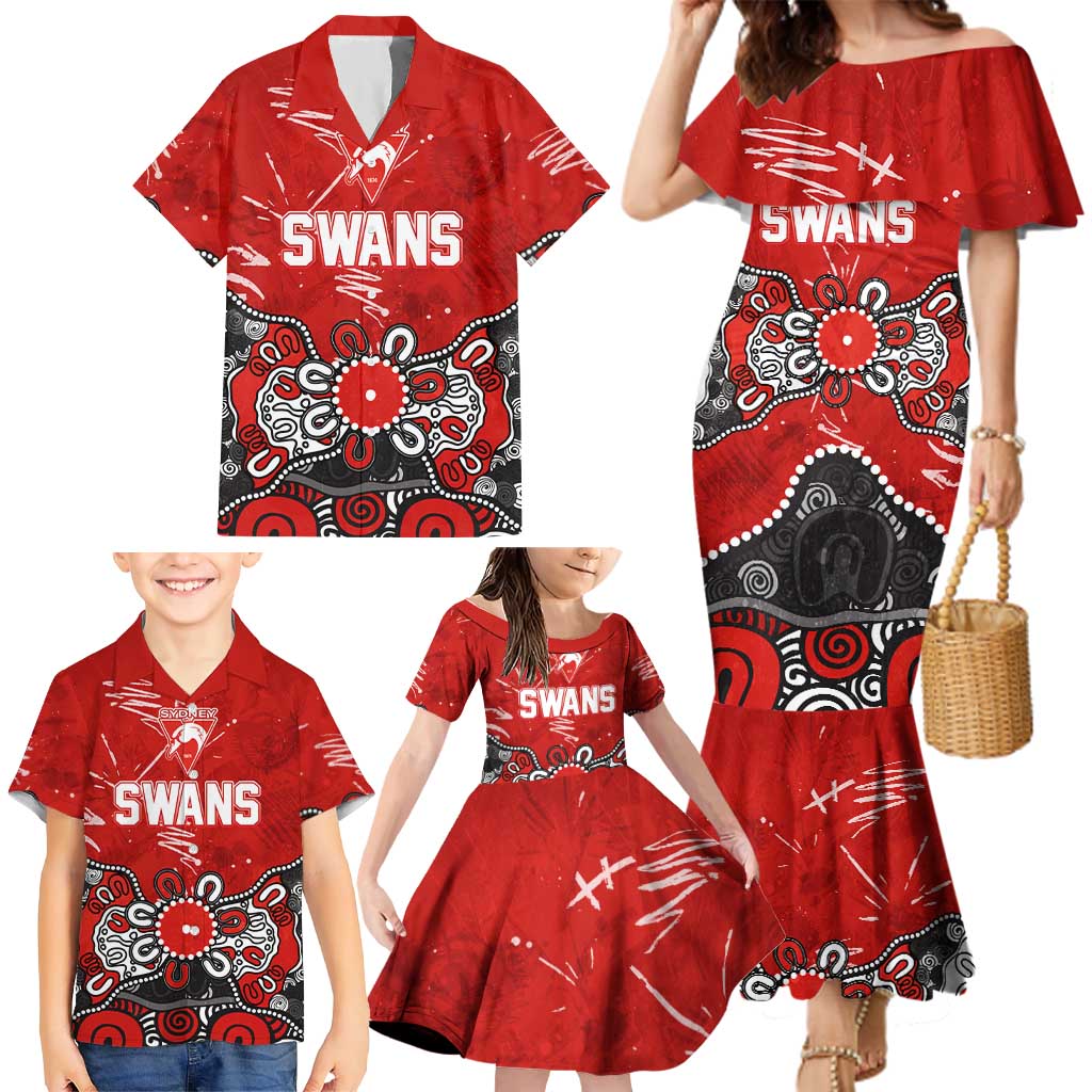 Personalized Sydney Swans Family Matching Mermaid Dress and Hawaiian Shirt Aboriginal Dot Painting Graffiti Style