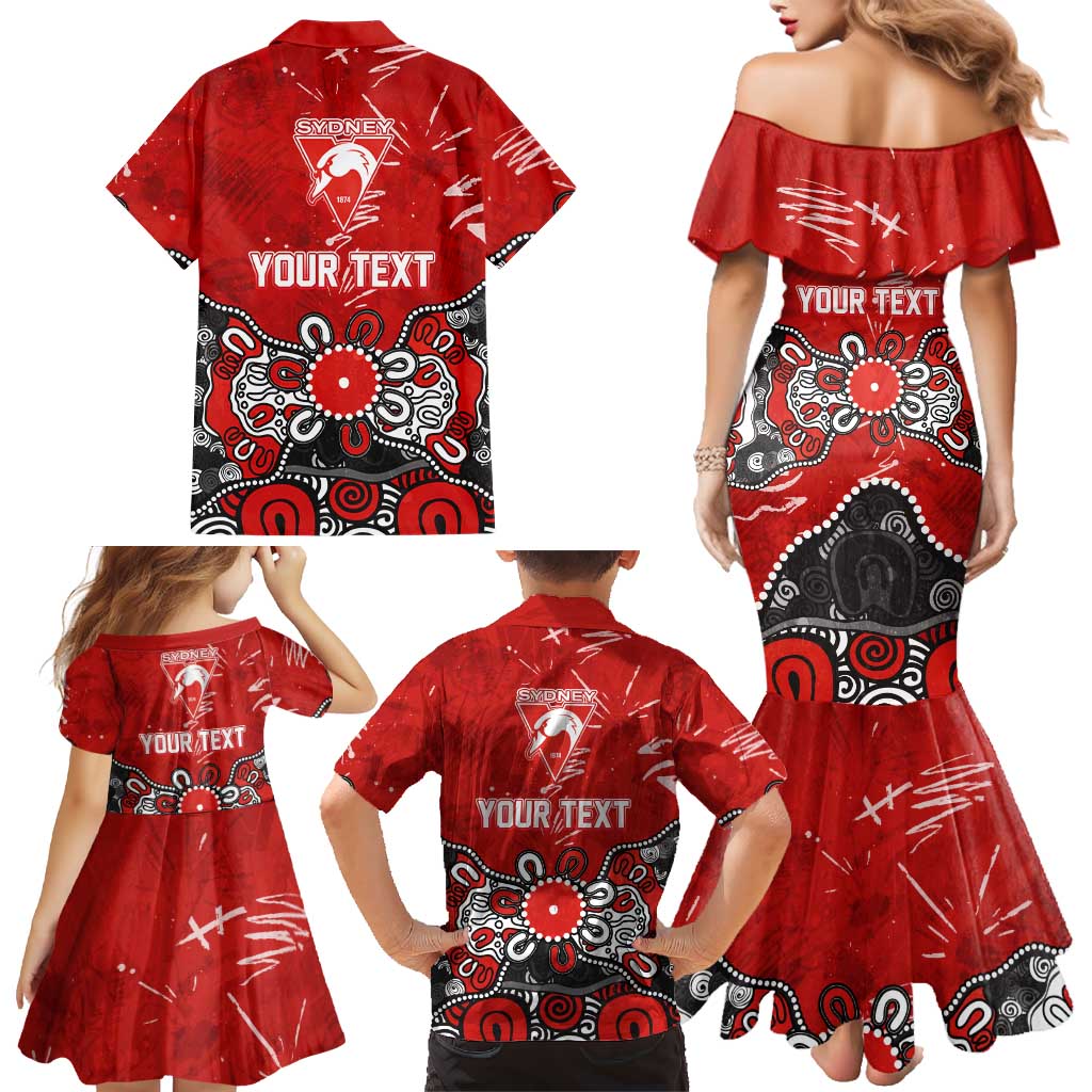 Personalized Sydney Swans Family Matching Mermaid Dress and Hawaiian Shirt Aboriginal Dot Painting Graffiti Style