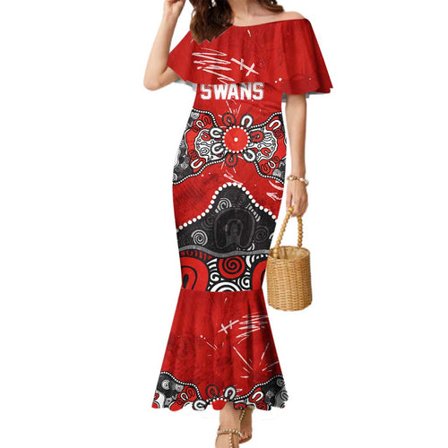 Personalized Sydney Swans Family Matching Mermaid Dress and Hawaiian Shirt Aboriginal Dot Painting Graffiti Style