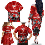 Personalized Sydney Swans Family Matching Off The Shoulder Long Sleeve Dress and Hawaiian Shirt Aboriginal Dot Painting Graffiti Style