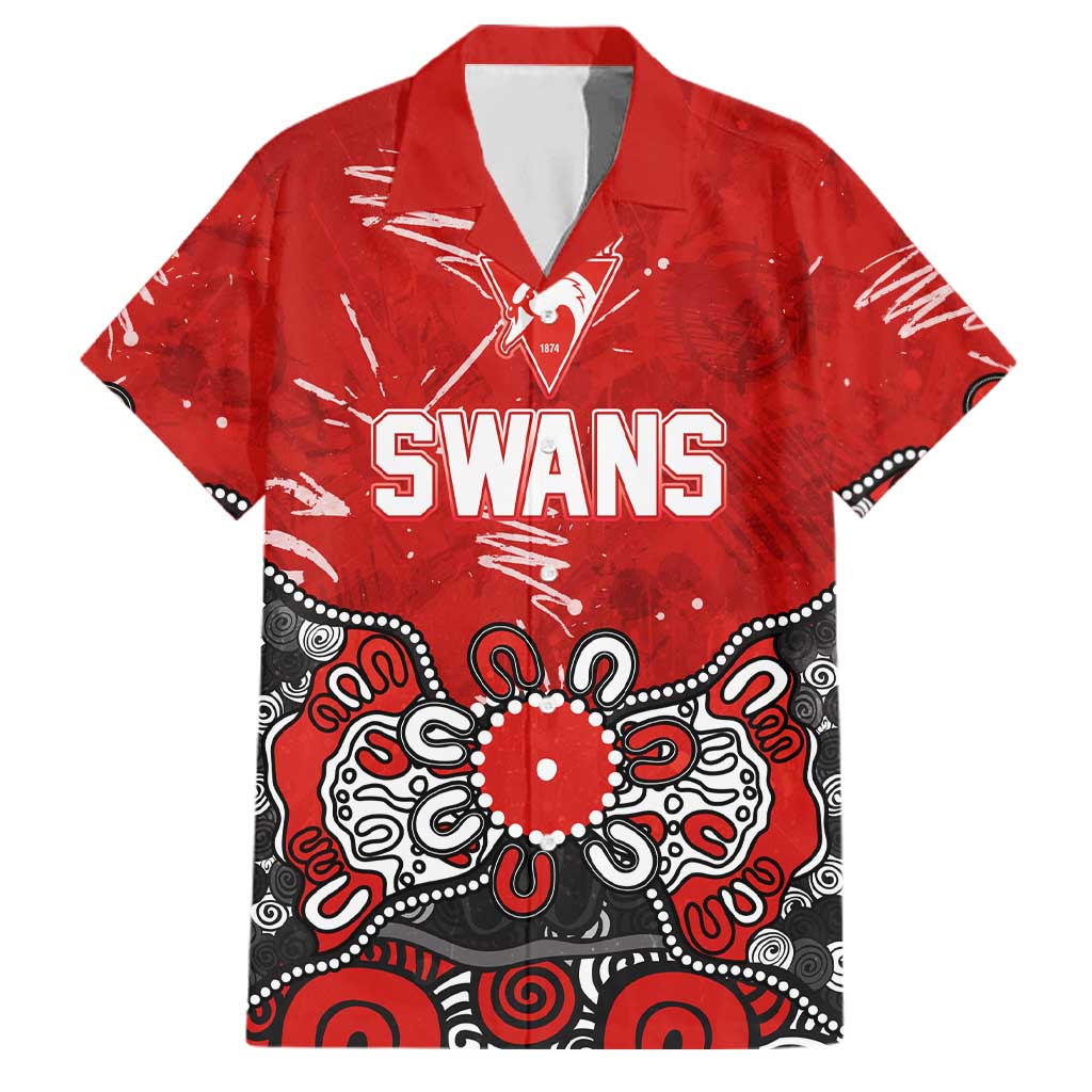 Personalized Sydney Swans Family Matching Off The Shoulder Long Sleeve Dress and Hawaiian Shirt Aboriginal Dot Painting Graffiti Style